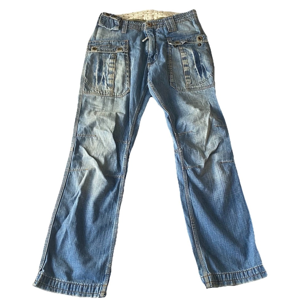 Y2K Bershka Denim Comfort Flare Leg Cargo Jeans Baggy Loose 90s Skater Size 32